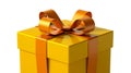 3D rendered yellow gift box, glossy finish, large orange satin bow Royalty Free Stock Photo