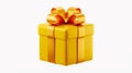 3D rendered yellow gift box, glossy finish, large orange satin bow Royalty Free Stock Photo