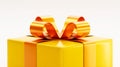 3D rendered yellow gift box, glossy finish, large orange satin bow Royalty Free Stock Photo