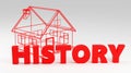 3d rendererd sign saying history grey background with wireframe house Royalty Free Stock Photo