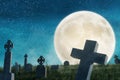 3d rendering of abandoned graveyard full with old tombstones in the full moon light Royalty Free Stock Photo