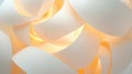 A 3D rendering of abstract art featuring overlapping white and orange shapes.