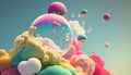 3d rendering of abstract background with colorful clouds and soap bubbles. Royalty Free Stock Photo