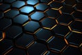 3d rendering of abstract background with hexagons in black and orange, Futuristic, high-tech dark background with a triangular Royalty Free Stock Photo