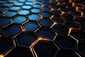 3d rendering of abstract background with hexagons in black and orange, Futuristic, High Tech, Black background, with a hexagonal Royalty Free Stock Photo