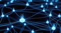 3d rendering abstract blue blockchain network background glowing connecting lines cubes digital technology data flow communication Royalty Free Stock Photo