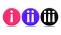 3D rendering of an abstract 3 colorful Buttons pink, blue, black showing