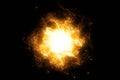 3D rendering, abstract cosmic explosion shockwave warm gold energy on black background