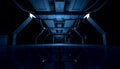 Abstract Blue Sci Fi Futuristic Interior Design Corridor.3D Rendering. Royalty Free Stock Photo