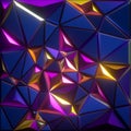 3d rendering, abstract faceted crystal background, iridescent blue violet pink gold metallic texture, triangles