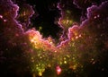 3D rendering abstract fractal clouds in pink and green on black background Royalty Free Stock Photo