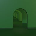 3d rendering of abstract geometric pastel walkway, pastel green color background. Minimal concept for commercial