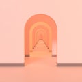 3d rendering of abstract geometric pastel walkway, pastel pink color background. Minimal concept for commercial Royalty Free Stock Photo