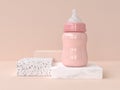 3d rendering abstract geometric scene pink baby bottle milk cartoon style Royalty Free Stock Photo