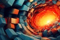 3d rendering of abstract geometric structure in blue and orange color background, Modern digital abstract 3D background. Can be