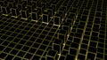 3d rendering. Abstract golden square shape block on dark color cube boxes background. Royalty Free Stock Photo
