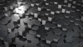 3D rendering of abstract hexagonal geometric metallic surfaces in virtual space Royalty Free Stock Photo
