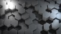 3D rendering of abstract hexagonal geometric metallic surfaces in virtual space Royalty Free Stock Photo