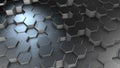 3D rendering of abstract hexagonal geometric metallic surfaces in virtual space Royalty Free Stock Photo