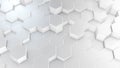 3D rendering of abstract hexagonal geometric white surfaces in virtual space