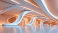 3d rendering of abstract indoor curve white architecture with orange lighting. Generative AI.