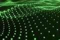 3d rendering abstract landscape background. Cyberspace grid. 3d technology, Flow, Wave, Green Lines and dots. Royalty Free Stock Photo