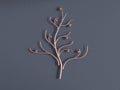 3d rendering abstract metal gold copper tree grey wall