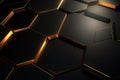 3d rendering of abstract metallic background with hexagons in black and gold color, Luxury hexagonal abstract black metal Royalty Free Stock Photo