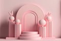 3d rendering of abstract minimal geometric forms. Pink podium for product presentation. Generative AI Royalty Free Stock Photo