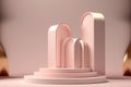 3d rendering of abstract minimal geometric forms. Pink podium for product presentation. Generative AI Royalty Free Stock Photo