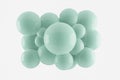 3D rendering abstract minimal graphic illustration. Accumulation glossy, spheres, bubbles different sizes pastel blue, green. Royalty Free Stock Photo