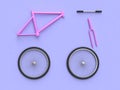 Pink bicycle group parts 3d rendering abstract