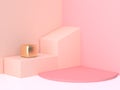 3d render abstract pink cream wall corner geometric shape
