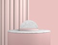 3D rendering abstract podium, pastel tone product show. The white marble stage on a pink pedestal is decorated with silver. Trendy