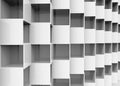 3d rendering. Abstract randoming white hole square boxes stack wall background