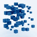 3D rendering abstract shape made from golden cubes toned in trendy Classic Blue color of the Year 2020