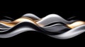 A 3D rendering of abstract shapes in gold, silver, and black against a black background. Royalty Free Stock Photo