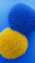 3d rendering abstract soft furry shapes. Balls in yellow and blue colors.