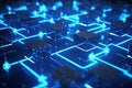 3D rendering of abstract technology background with circuit board and blue lights, A closeup of a blockchain network with Royalty Free Stock Photo