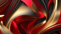 3d rendering of abstract wavy metallic background in red and gold colors