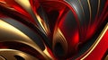 3d rendering of abstract wavy metallic background in red and gold colors