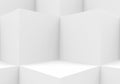 3d rendering. Abstract white cube boxes corner wall background