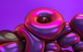 3d rendering abstraction in pink purple neon light with glossy reflection. Computer generated illustration of soft liquid shapes.