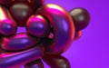 3d rendering abstraction in pink purple neon light with glossy reflection. Computer generated illustration of soft liquid shapes.