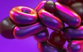 3d rendering abstraction in pink purple neon light with glossy reflection. Computer generated illustration of soft liquid shapes.