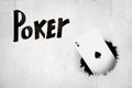 3d rendering of ace of spades breaking white wall with `Poker` sign on white background