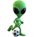 Green Cartoon Alien Playing Soccer