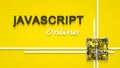 3d rendering of advertising banner for Javascript E-learning. Concept of Javascript programming language online learning. Online Royalty Free Stock Photo