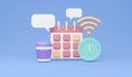 3D Rendering of Agenda element icons calendar internet WiFi clock coffee cup speech bubble symbol on background