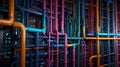 3D rendering of AI algorithms visualized as data flowing through pipelines Royalty Free Stock Photo